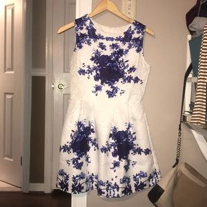 White and blue floral dress